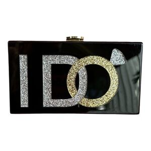 I DO CLUTCH Black Clutch with Silver and Gold 'I DO' Design